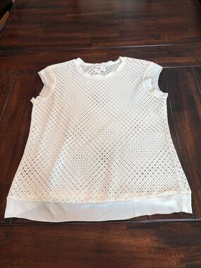 Coldwater Creek Crochet Overlay Cap Sleeve Top - White Size L